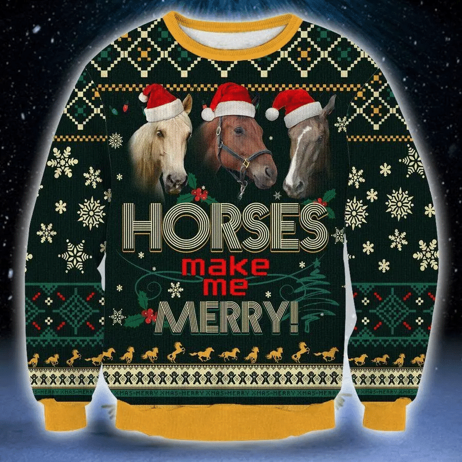 Horse make me merry 3D Christmas Sweater - Holiday Gift product image 2