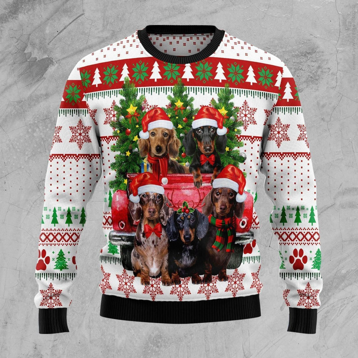 Dachshund red truck 3D Christmas Sweater - Holiday Gift product image 2