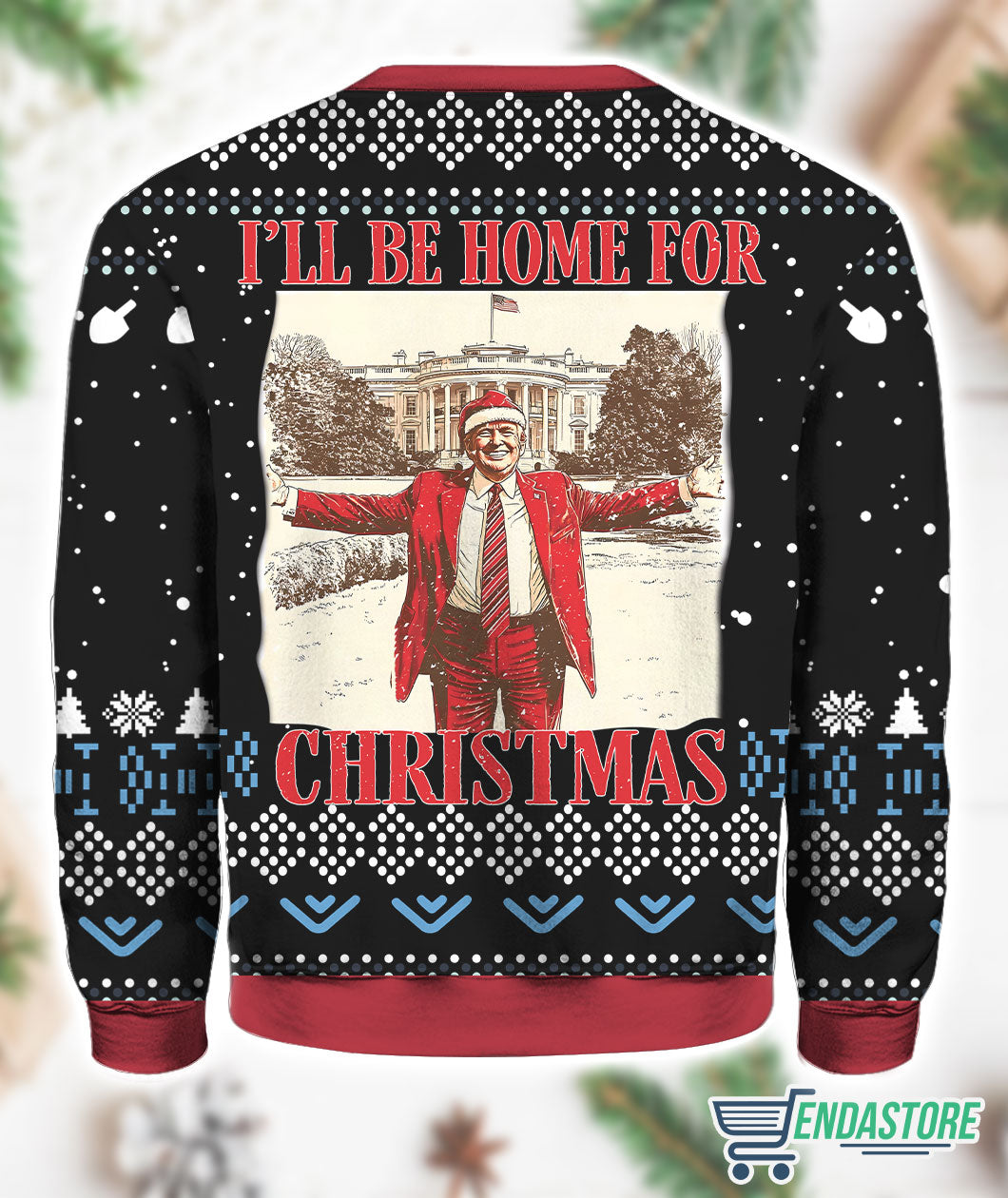 President Trump 45 47 I’ll Be Home for 3D Ugly Christmas Sweater - Holiday Gift product image 4
