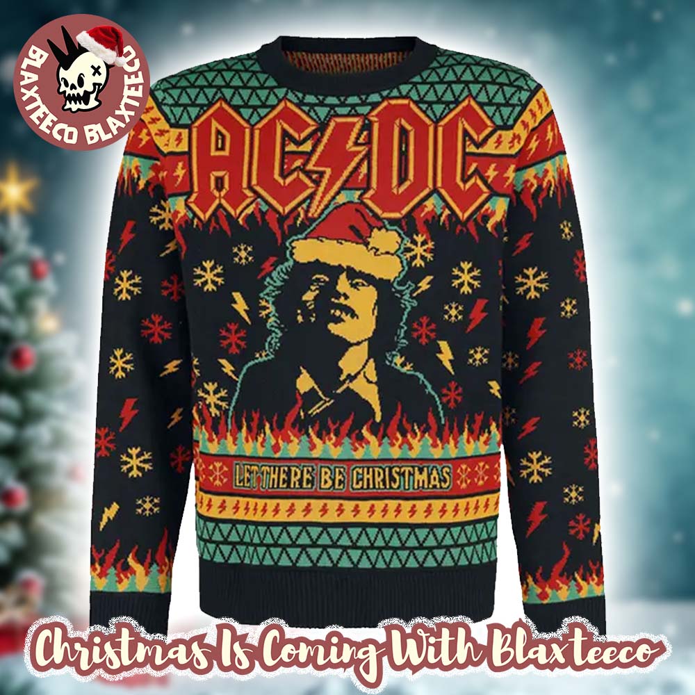 ACDC Angus Young Let There Be Christmas Thunder And Snowflakes Pattern Holiday Gift Ugly Christmas Sweater - Holiday Gift product image