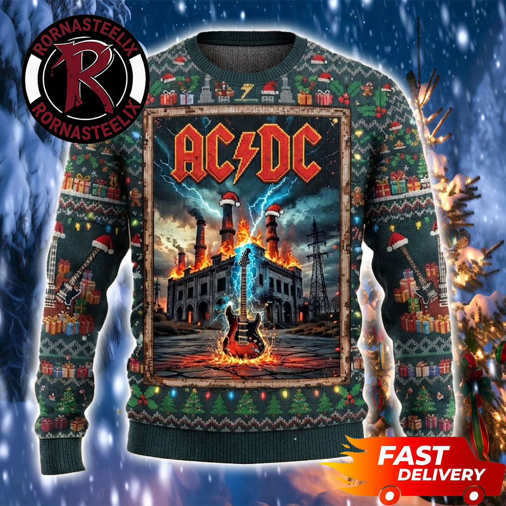 ACDC Electric Guitar Christmas Gift For Fan ACDC Ugly Christmas Sweater - Holiday Gift product image