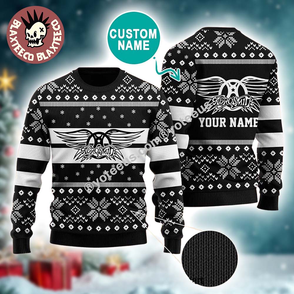 Aerosmith Classic Logo Personalized Knitted Black Ugly Christmas Sweater - Holiday Gift product image