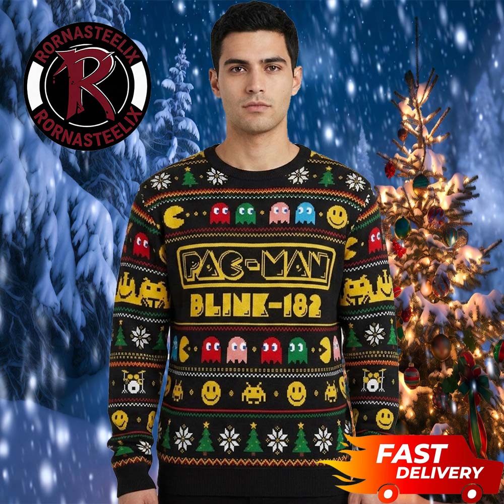 Blink 182 x Pac Man Christmas Gifts San Diego Comic Con Blink 182 Ugly Christmas Sweater - Holiday Gift product image