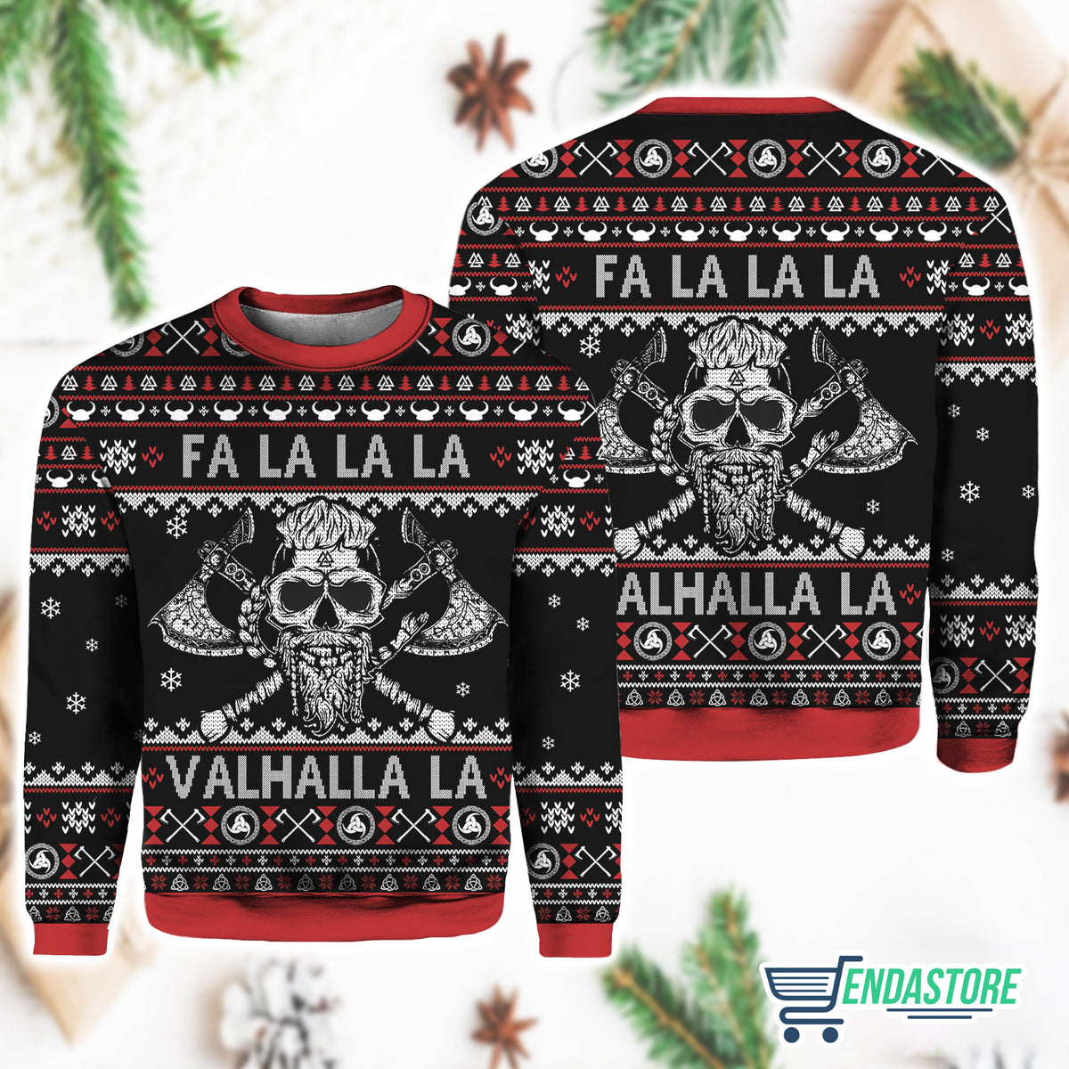Fa La La Valhalla Viking Skull 3D Ugly Christmas Sweater - Gift Idea product image 4