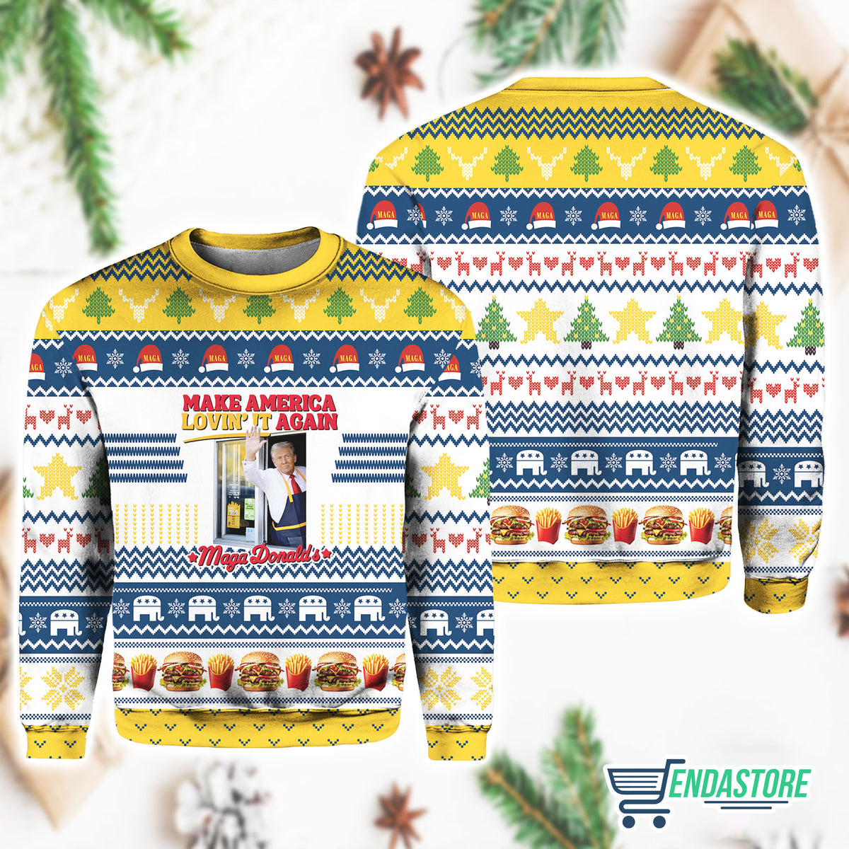 Trump MagaDonald’s Make America Lovin’ It Again 3D Ugly Christmas Sweater - Gift Idea product image 3
