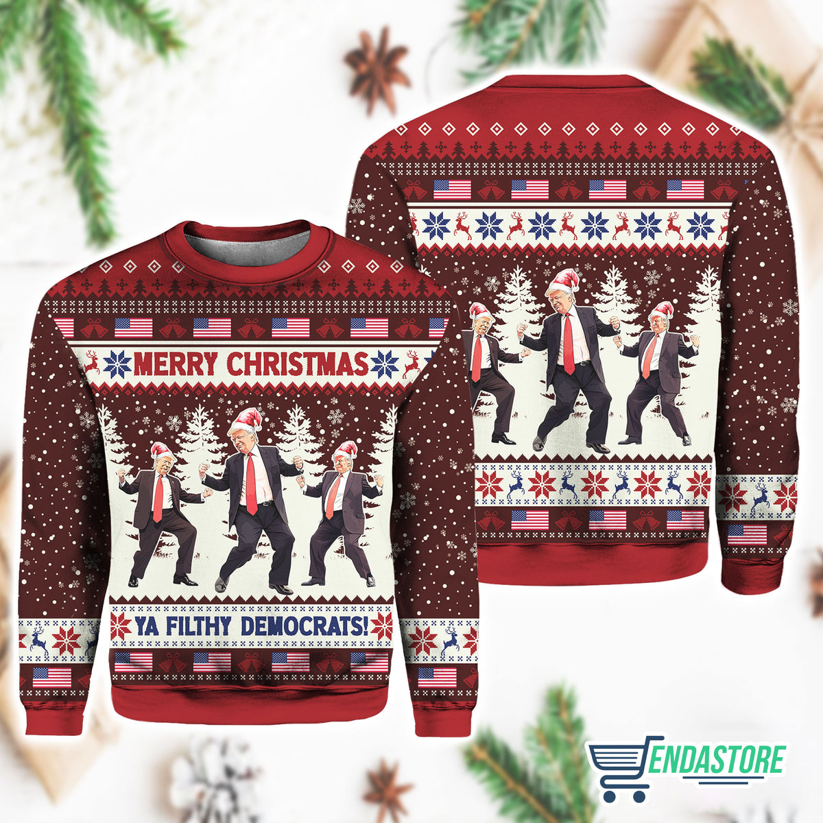 RED Trump Dancing Merry Christmas Ya Filthy Democrats 3D Ugly Christmas Sweater - Holiday Gift product image 4