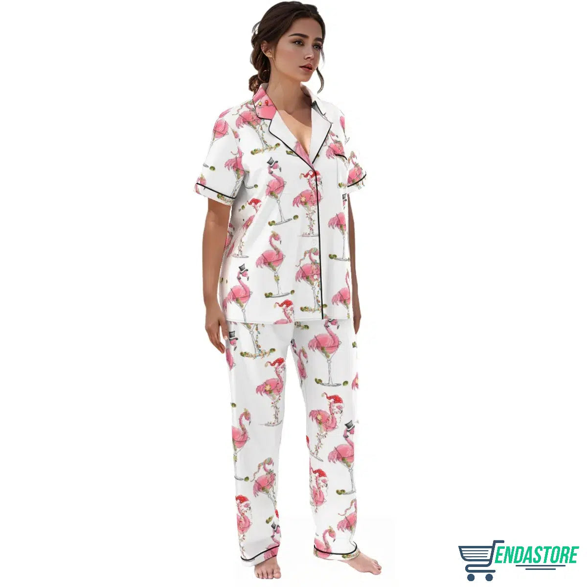 Christmas Flamingo Martini Satin Pajama Set For Women 3D Christmas Sweater - Holiday Gift product image 4