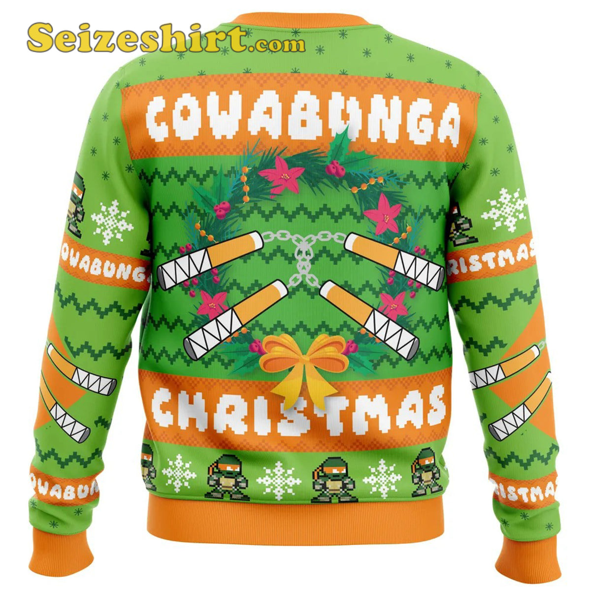 Cowabunga Michaelangelo Christmas Teenage Mutant Ninja Turtles Ugly Cute Ugly Christmas Sweater - Holiday Gift product image 2