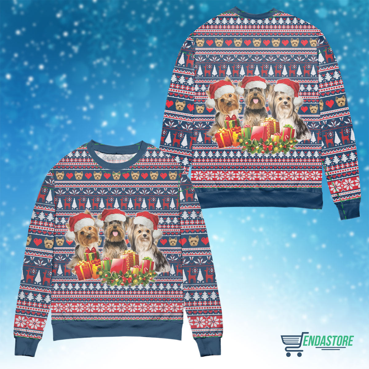 Three lovely yorkshire dog with 3D Christmas Sweater - Holiday Gift product image 4