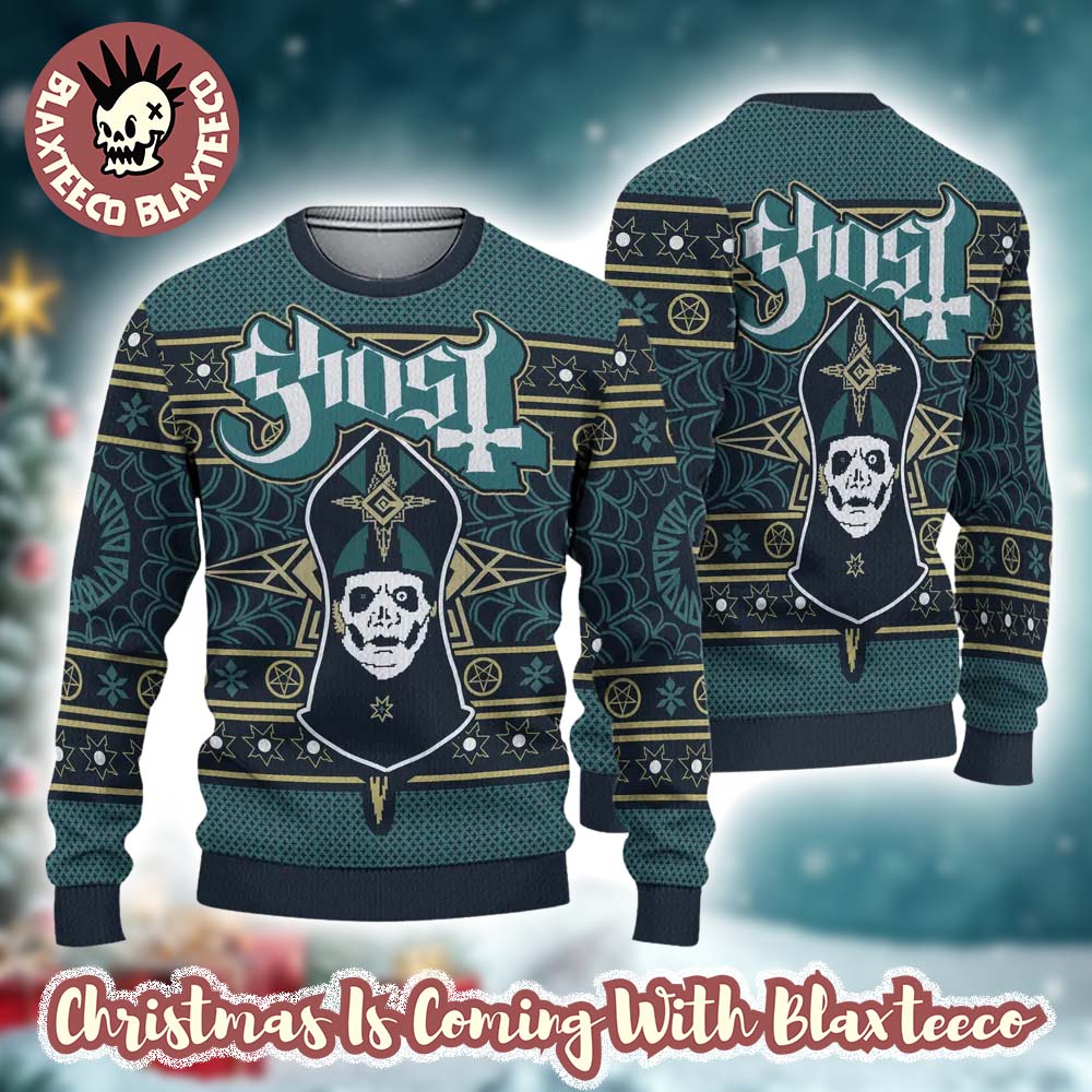 Ghost Band Papa Emeritus Gothic Spider Web Pattern Emeral Ugly Christmas Sweater - Holiday Gift product image