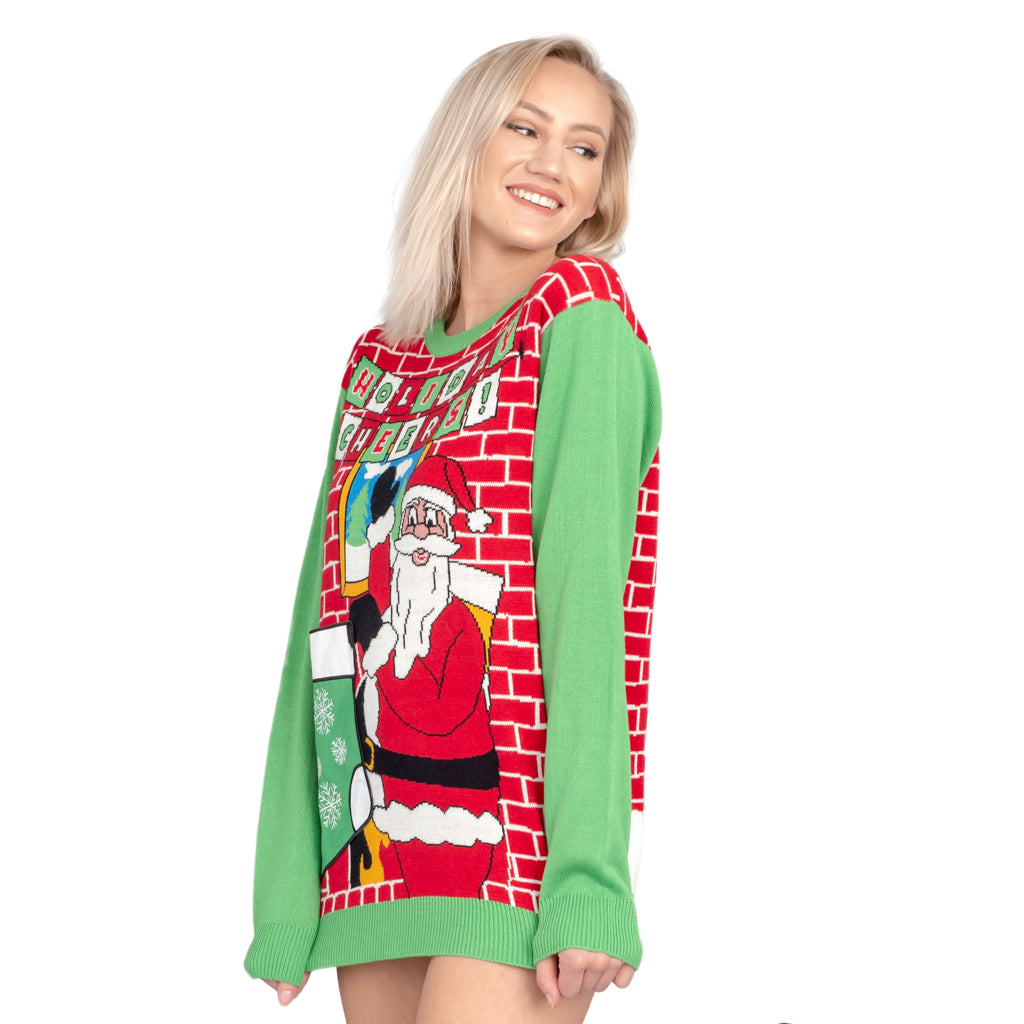 Women's Holiday Cheers! Santa with Beer Holder Stocking Ugly Christmas Sweater - Holiday Gift product image 4