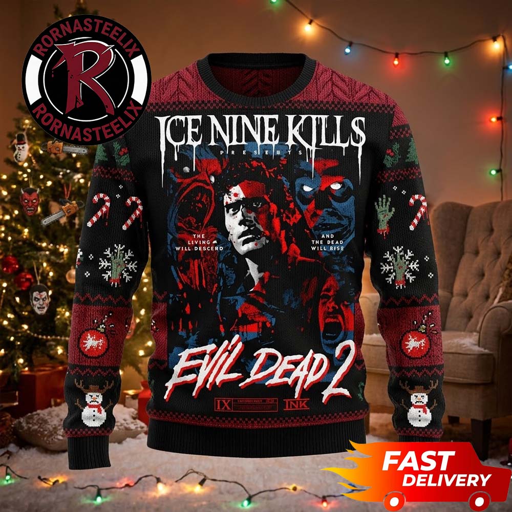 Ice Nine Kills x Evil Dead 2 Dead Will Rise Christmas Ice Nine Kills Ugly Christmas Sweater - Holiday Gift product image