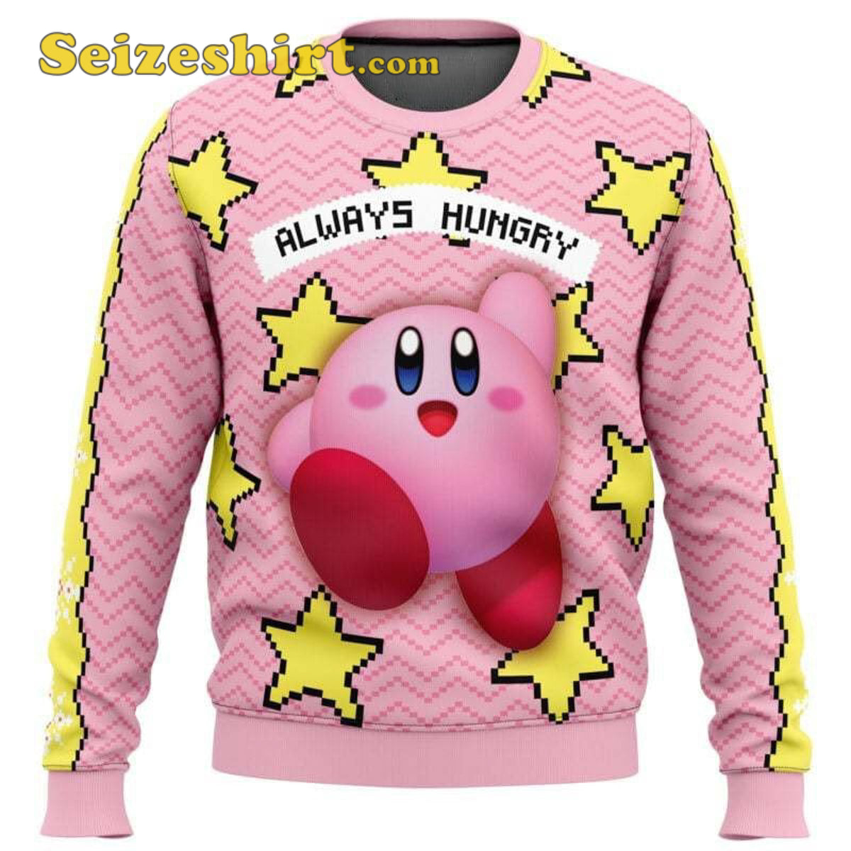 Light Pink Kirby With Yellow Stars Graphic Sweater - Gift Idea product image