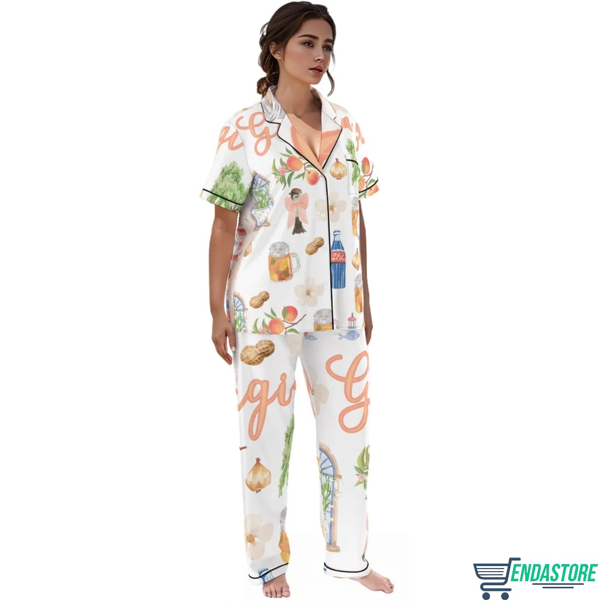 Long Preppy Georgia Peach Satin Pajama Set 3D Sweater - Gift Idea product image 4