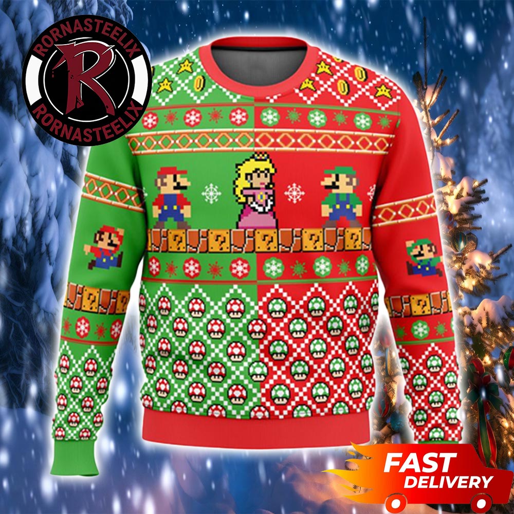 Mario And Luigi Princess 2D Game Super Mario Bros Super Mario Ugly Christmas Sweater - Gift Idea product image