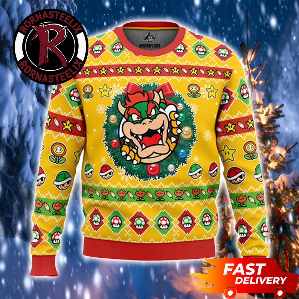 Mario Bros Merry Christmas Bowser Dragon Villain Christmas Super Mario Ugly Christmas Sweater - Holiday Gift product image