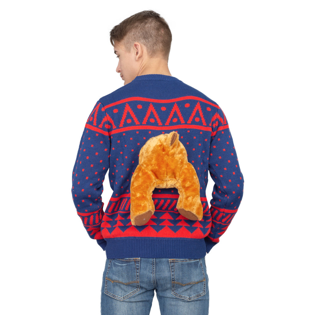 Navy 3-D Christmas with Stuffed Moose Ugly Christmas Sweater - Holiday Gift product image 4