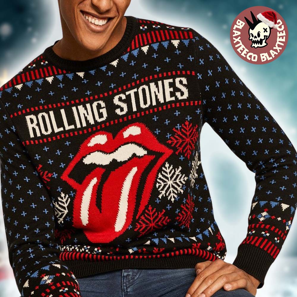 Rolling Stones Big Logo With Snowflakes Holiday Pattern Gift For Fans Knitted Ugly Christmas Sweater - Holiday Gift product image