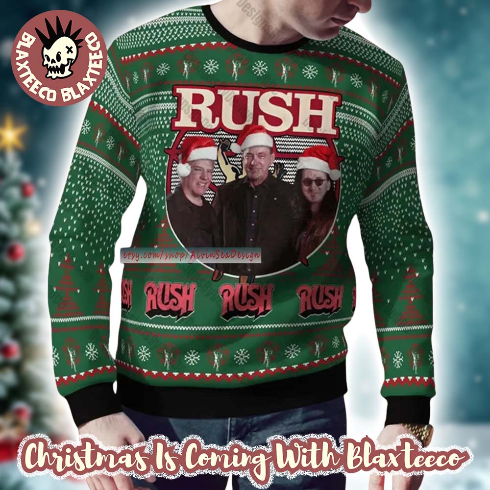 Rush Band Funny Band Members With Santa Hat Happy Holiday Knitted Green Ugly Christmas Sweater - Holiday Gift product image