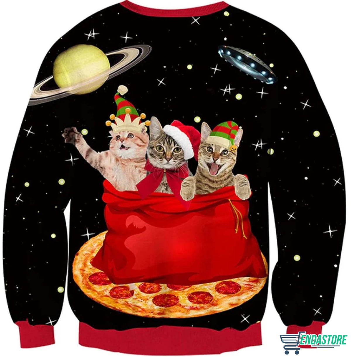 Space Pizza Cats 3D Christmas Sweater - Holiday Gift product image 2