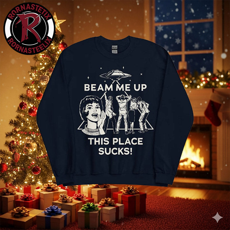 Stranger Things Beam Me Up This Place Sucks Unisex Graphic Sweater - Gift Idea product image