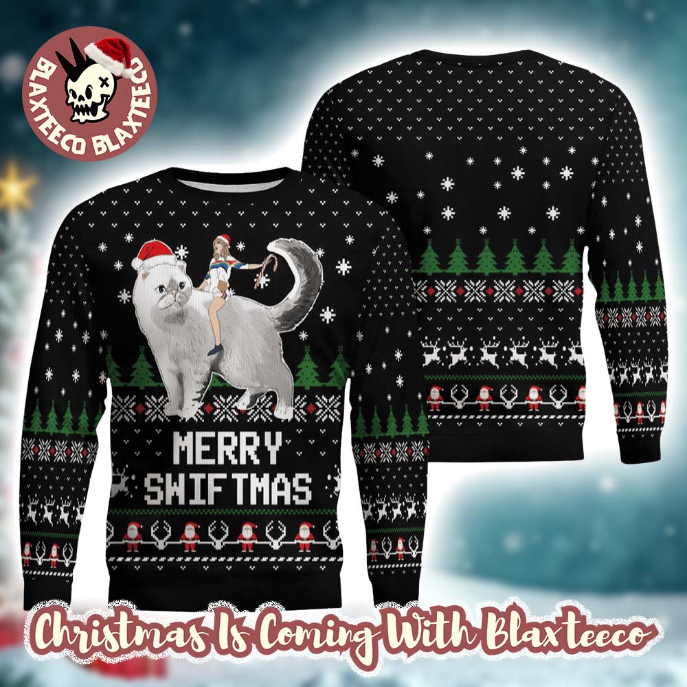 Taylor Swift Ride A Cat With Santa Hat Olivia Benson Merry Swiftmas In Black Ugly Christmas Sweater - Holiday Gift product image