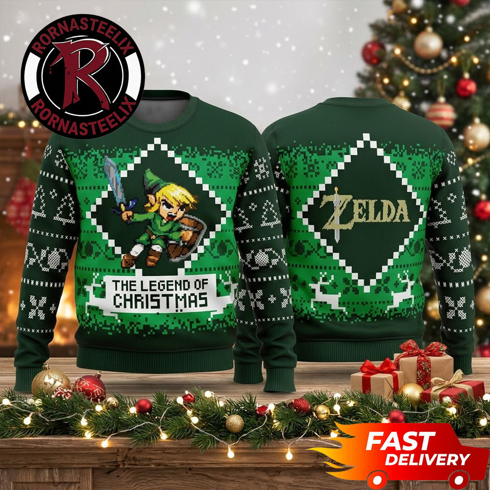 The Legend Of Christmas Green Pattern Zelda Warrior Legend Of Zelda Ugly Christmas Sweater - Holiday Gift product image
