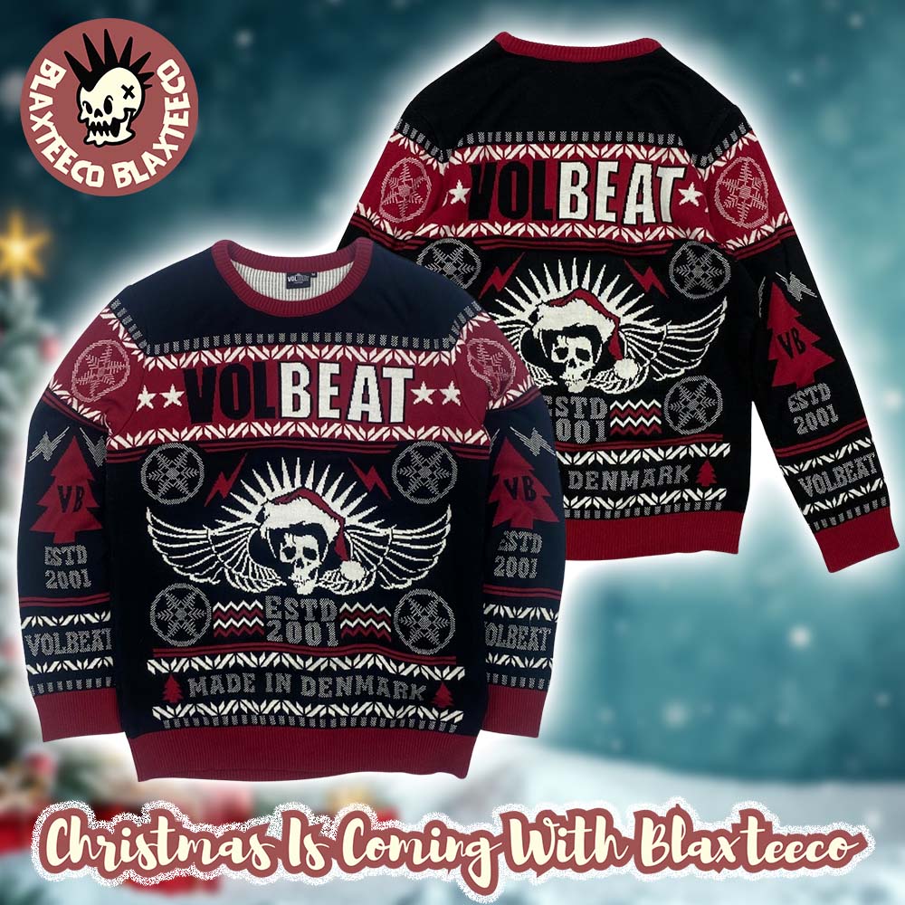 Volbeat ESTD 2001 Made In Denmark Skull Wings With Santa Hat Bravado Vintage Knitted Ugly Christmas Sweater - Holiday Gift product image