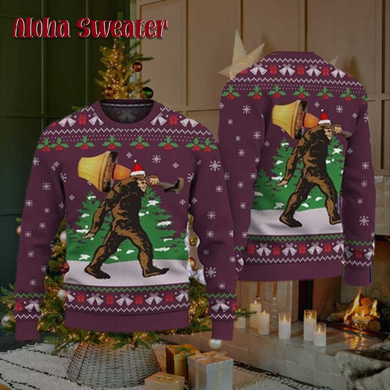 Believe In Bigfoot Through The Snow Ugly Christmas Sweater - Holiday Gift product image 5