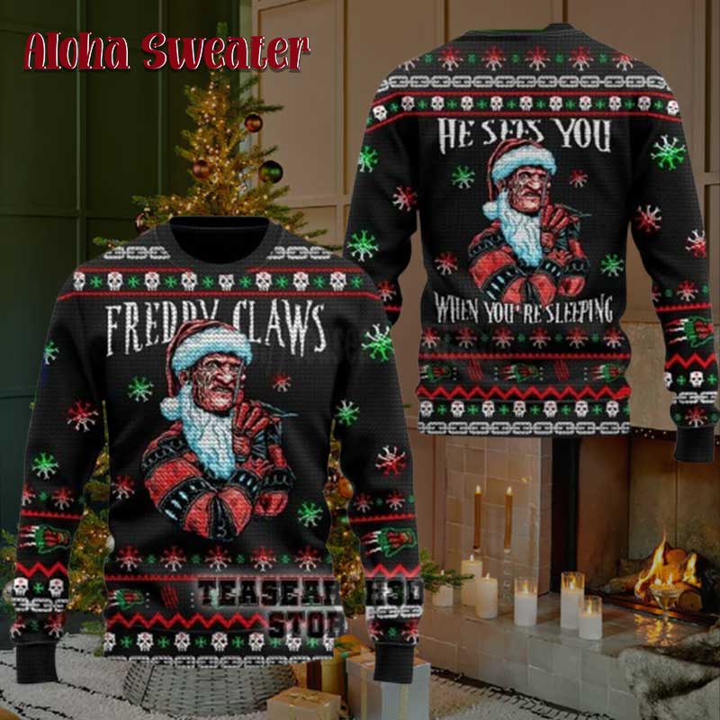 Follow Your Dream Snowflakes Freddy Krueger Ugly Christmas Sweater - Holiday Gift product image 5