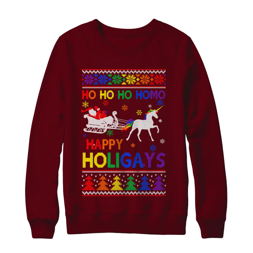 Ho ho ho santa riding unicorrn happy holigays lgbt Christmas Sweater - Holiday Gift product image 4