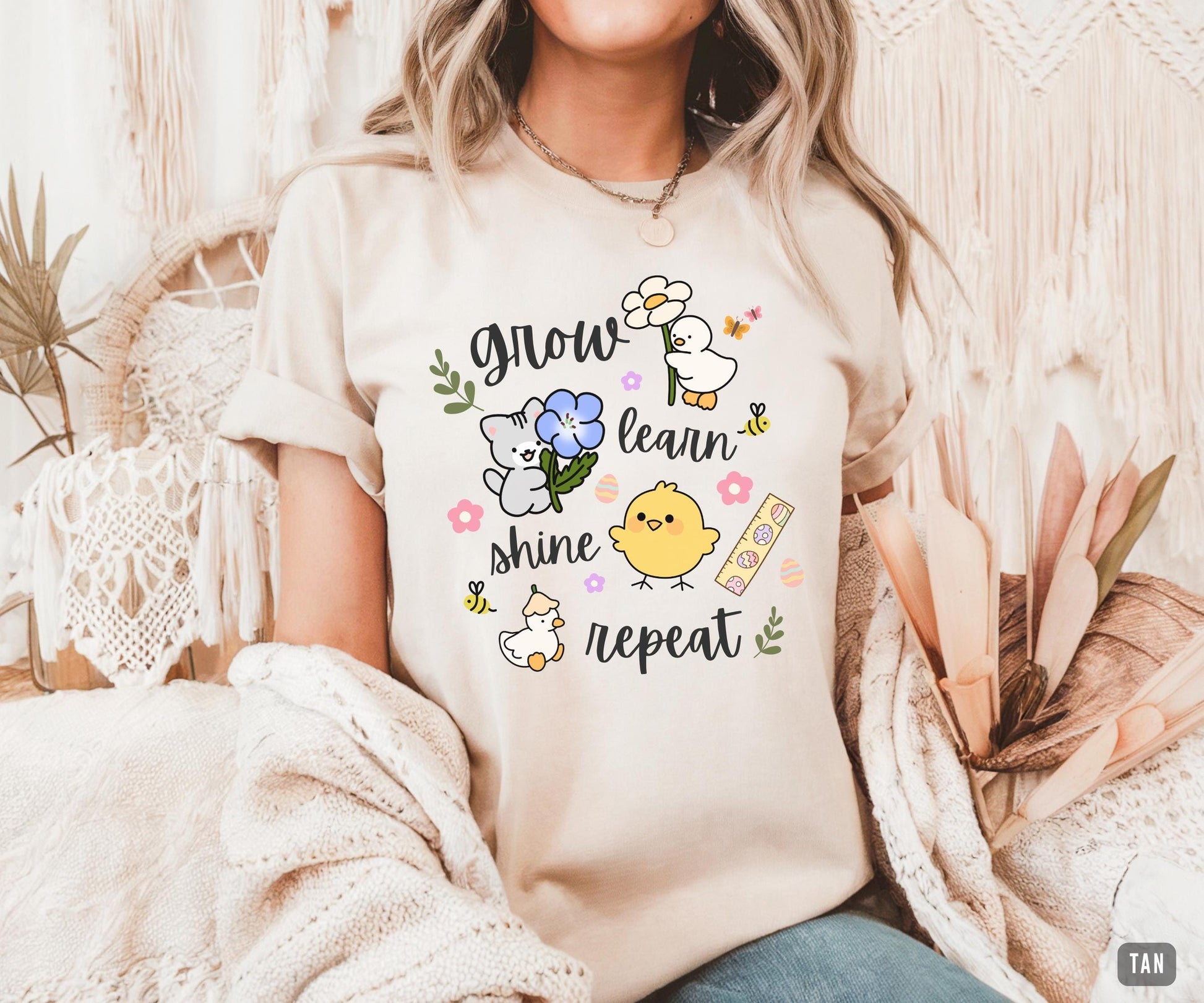 Teacher Grow Learn Shine Repea Spring Easter Teachers - Adult & Kids T-Shirts, Sweatshirts & Hoodies apparel design preview 1