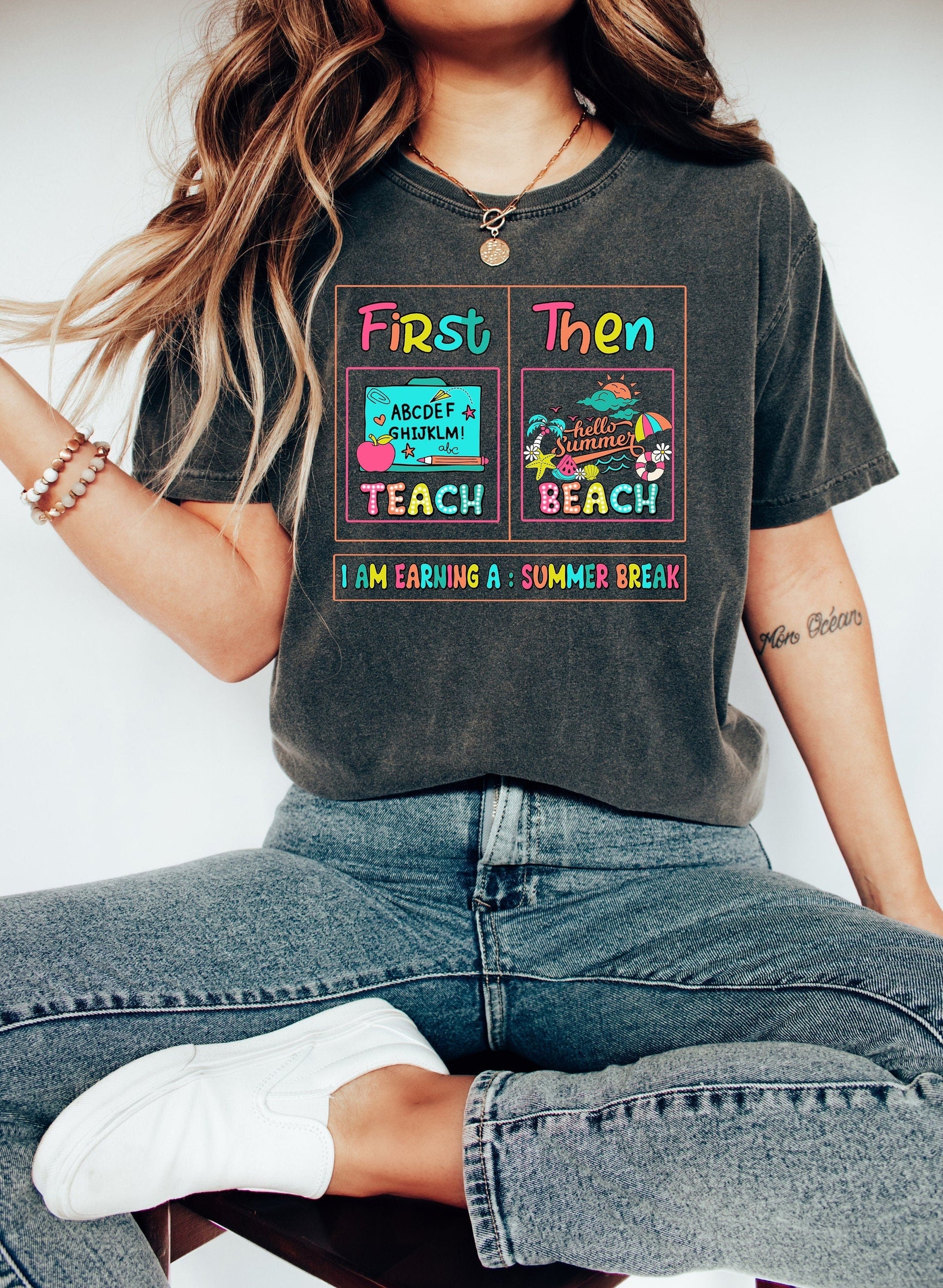 First Teach Beach Teacher Summer Vacation - Adult & Kids T-Shirts, Sweatshirts & Hoodies apparel design preview 1