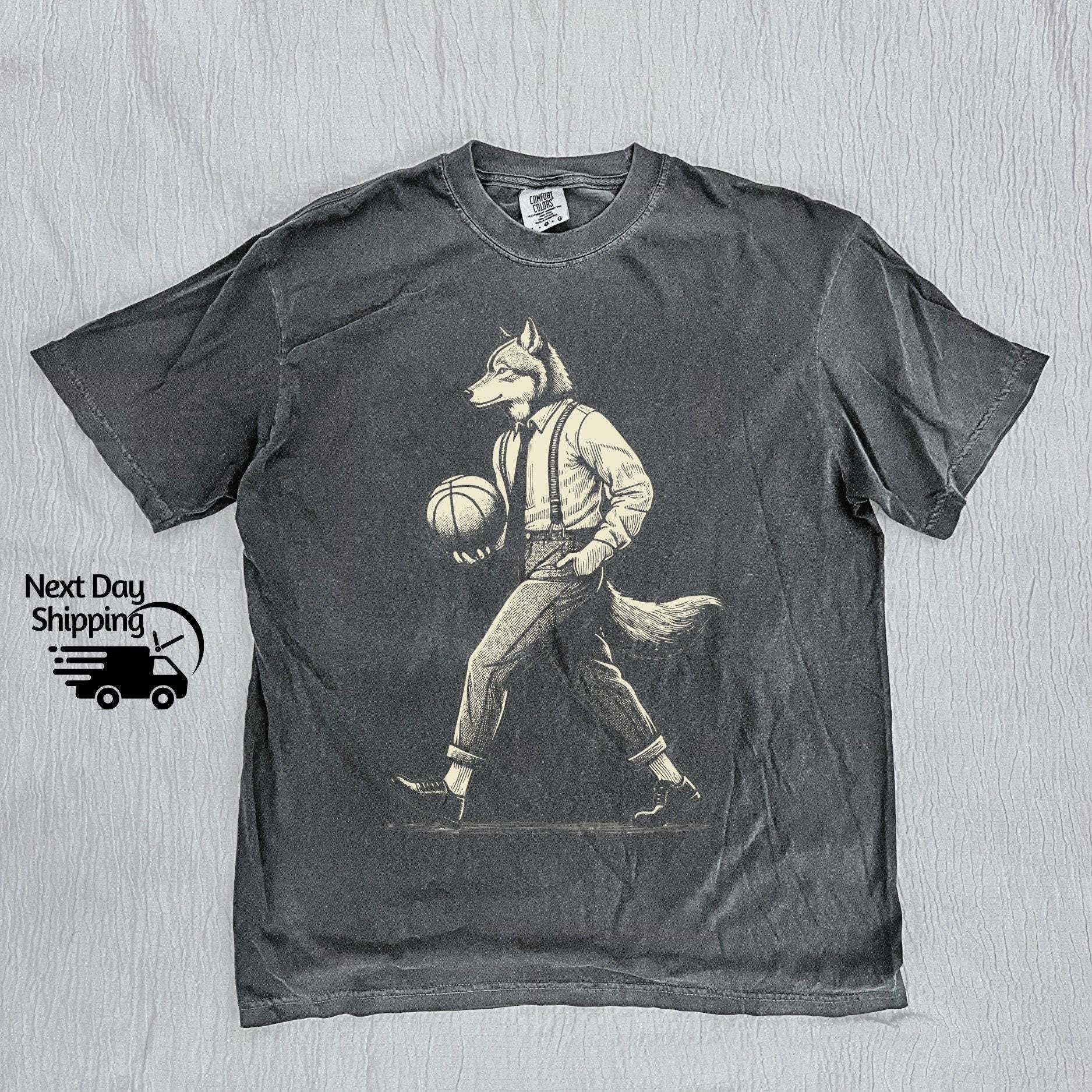 Retro Wolf Man Basketball 90s Lovers Vintage Washed - Adult & Kids T-Shirts, Sweatshirts & Hoodies apparel design preview 1