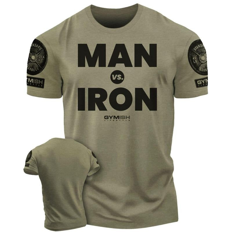 042. Man Vs. Iron Funny Motivational Workout Gym - Adult & Kids T-Shirts, Sweatshirts & Hoodies apparel design preview 1