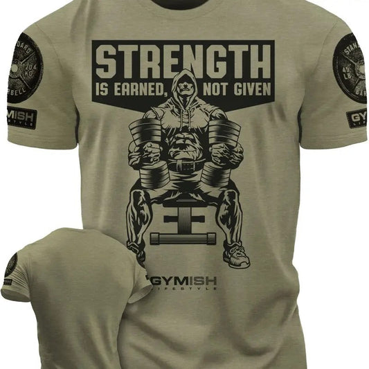 077. Strength Is Earned Not Given Funny Workout Gym - Adult & Kids T-Shirts, Sweatshirts & Hoodies apparel design preview 1