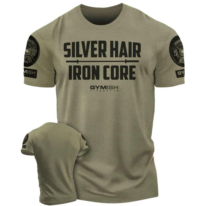 083. Silver Hair Iron Core Funny Workout Gym - Adult & Kids T-Shirts, Sweatshirts & Hoodies apparel design preview 1