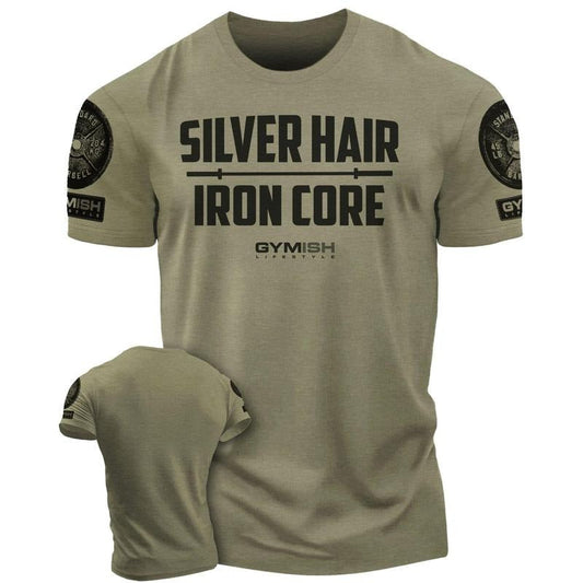 083. Silver Hair Iron Core Funny Workout Gym - Adult & Kids T-Shirts, Sweatshirts & Hoodies apparel design preview 1