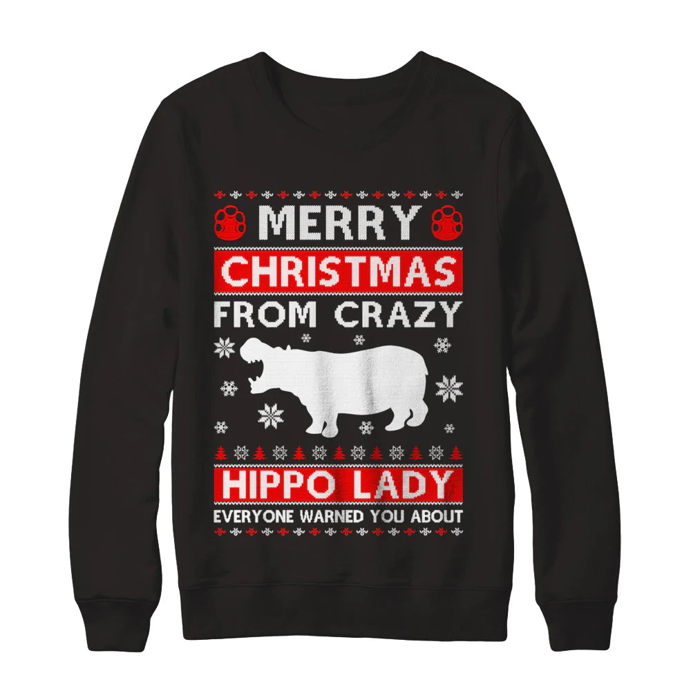 Merry christmas from crazy hippo Christmas Sweater - Holiday Gift product image 2