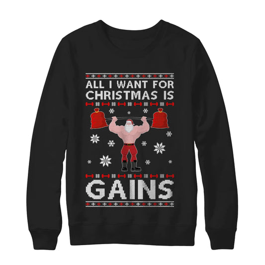 All i want for Christmas is gains fitness gym Christmas Sweater - Holiday Gift product image 2