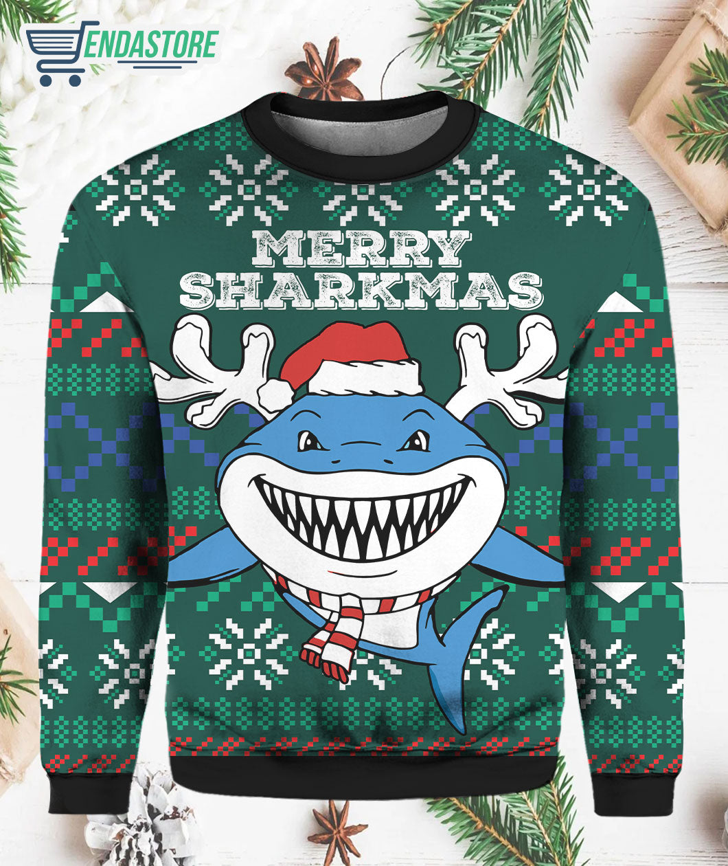 Shark merry sharkmas 3D Christmas Sweater - Holiday Gift product image 2