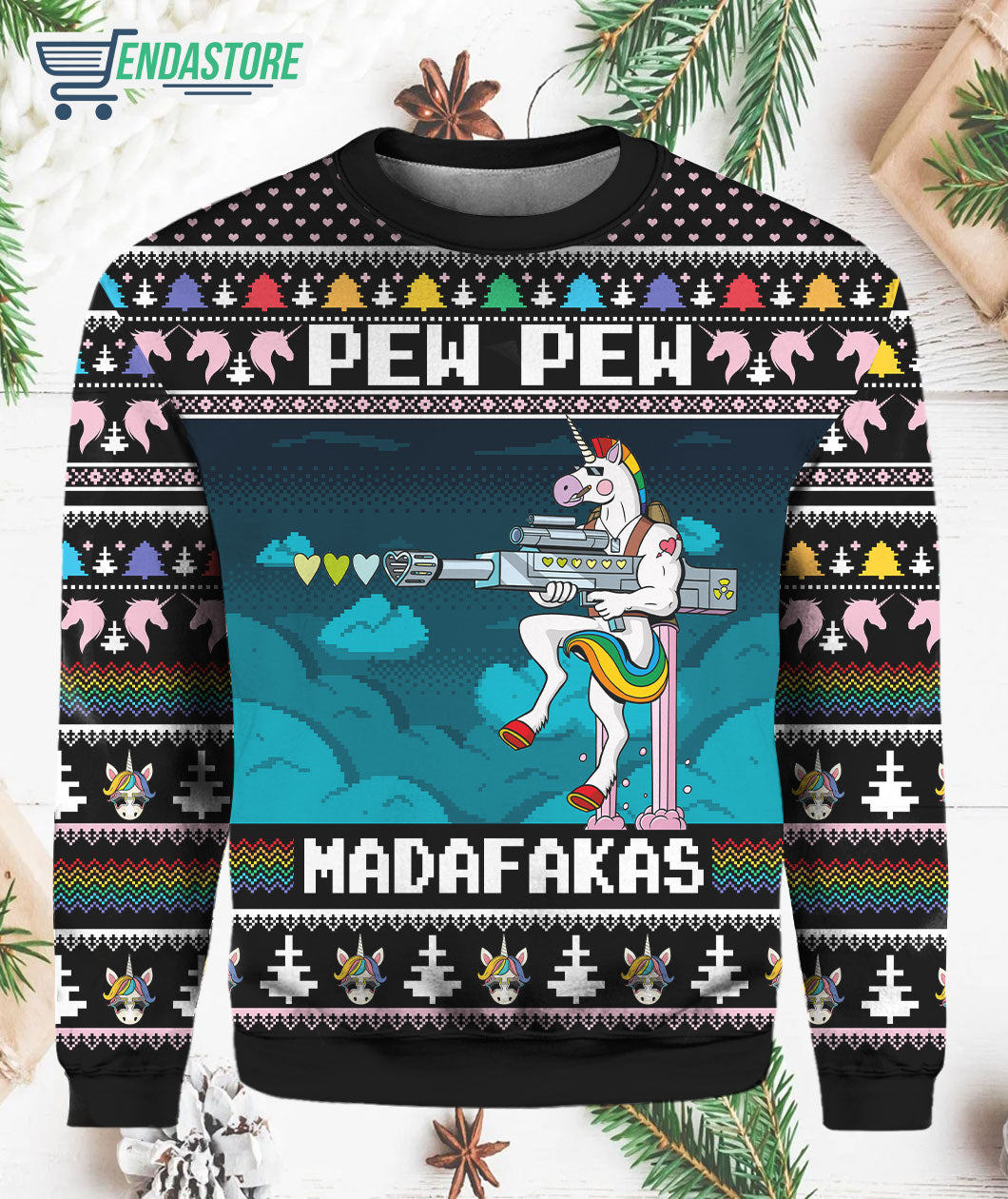 Pew pew madafakas Unicorn 3D Christmas Sweater - Holiday Gift product image 2