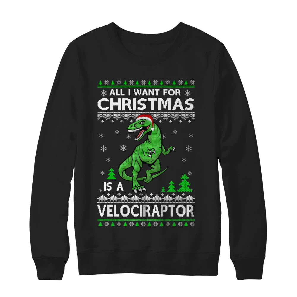 All I want for Christmas is a velociraptor dinosaur Christmas Sweater - Holiday Gift product image 2
