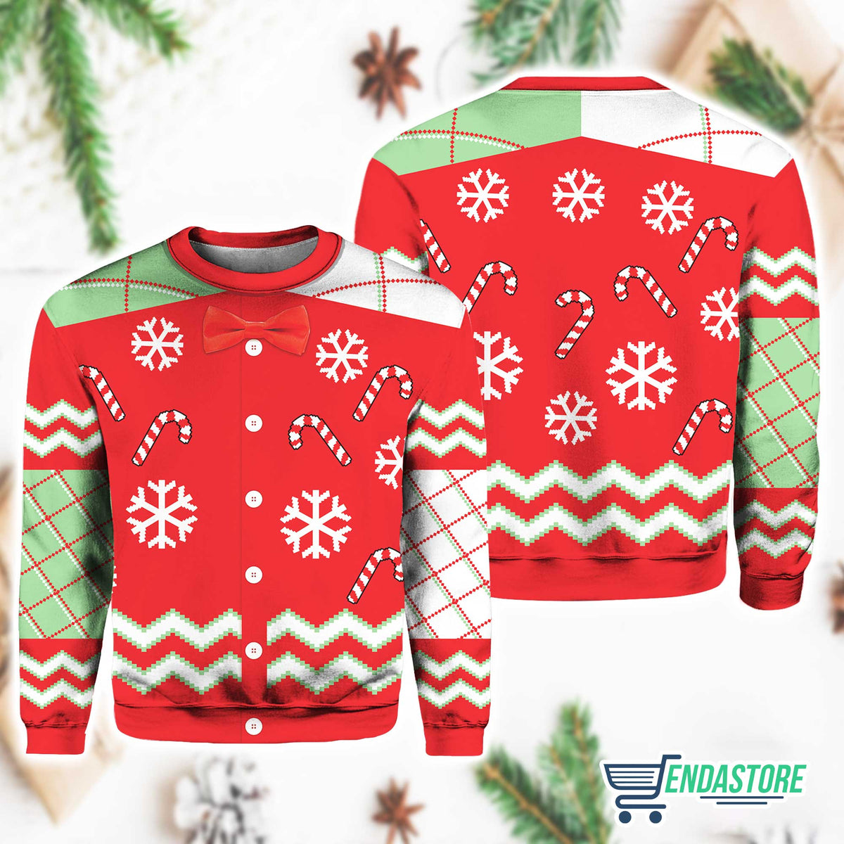 Candy Canes And Snowflakes Button Up 3D Ugly Christmas Sweater - Holiday Gift product image