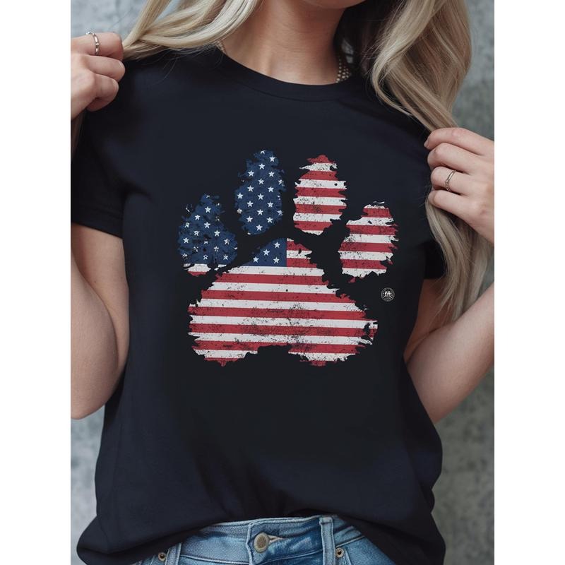 1 Casual American Flag Paw Print Round Neck Short - Adult & Kids T-Shirts, Sweatshirts & Hoodies apparel design preview 1