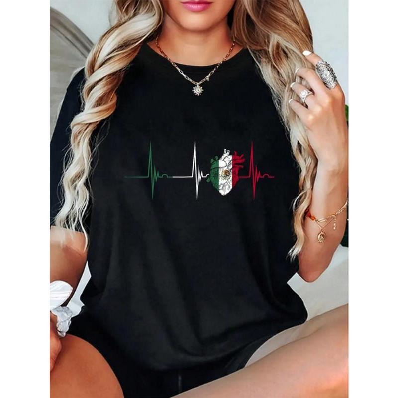 100% Cotton Mexico Heart Flag Heartbeat EKG Pulse - Adult & Kids T-Shirts, Sweatshirts & Hoodies apparel design preview 1