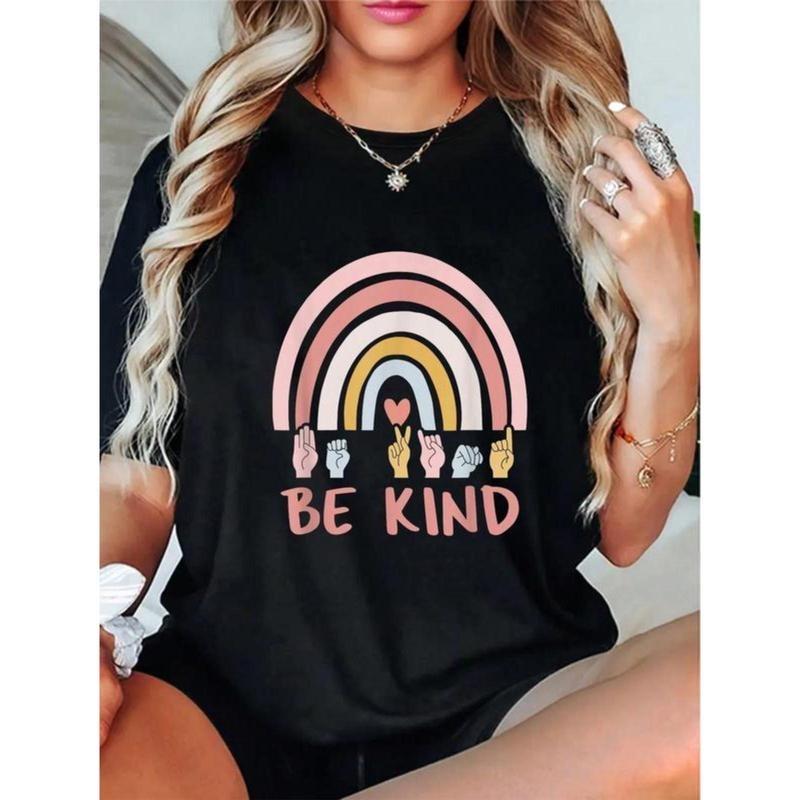100% Cotton Be Kind ASL Sign Language Deaf SPED - Adult & Kids T-Shirts, Sweatshirts & Hoodies apparel design preview 1