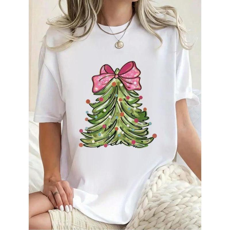 100% Cotton Tree Coquette Bow Xmas Print Round Neck - Adult & Kids T-Shirts, Sweatshirts & Hoodies apparel design preview 1