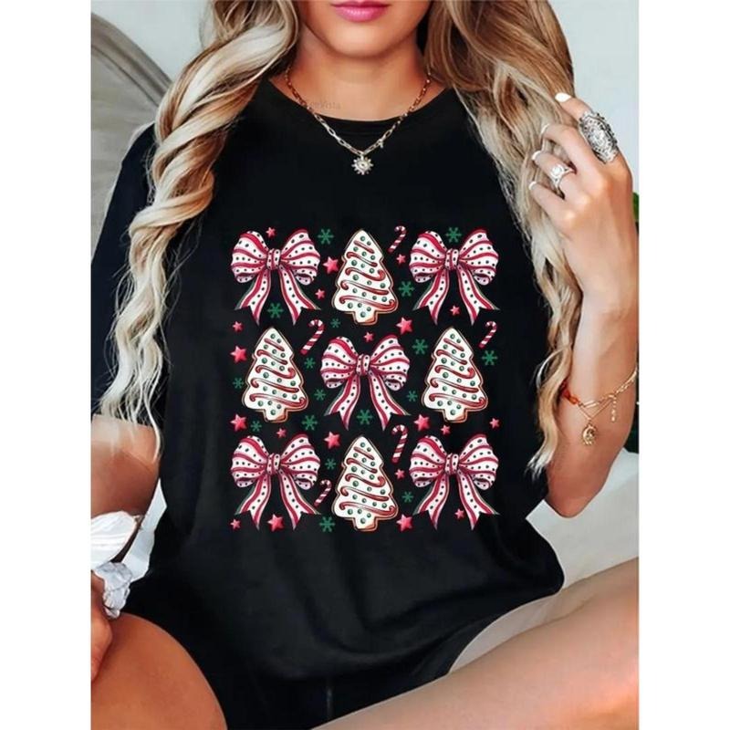 100% Cotton Coquette Bow Tree Cake Candy Cane Merry - Adult & Kids T-Shirts, Sweatshirts & Hoodies apparel design preview 1