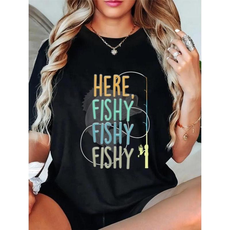 100% Cotton Here Fishy Fisherman Fishing Rod Fish - Adult & Kids T-Shirts, Sweatshirts & Hoodies apparel design preview 1